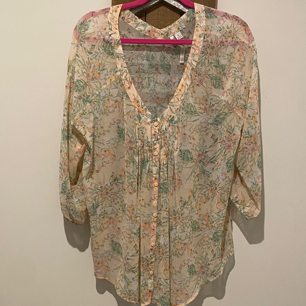 LC Lauren Conrad Floral Button-Down Blouse